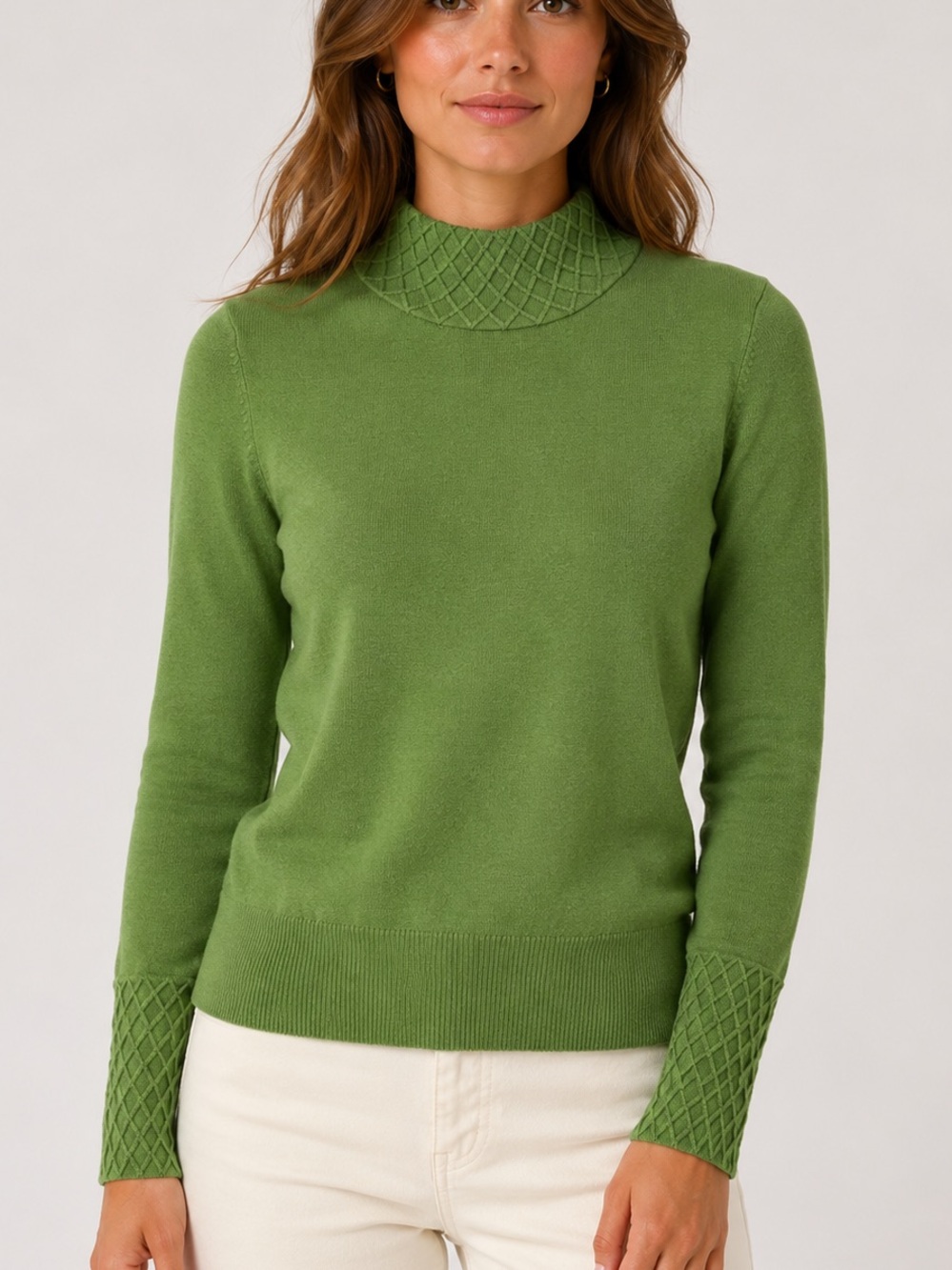 Tribal Green Mock Neck Knit Sweater Women’s Medium Long Sleeve Pullover